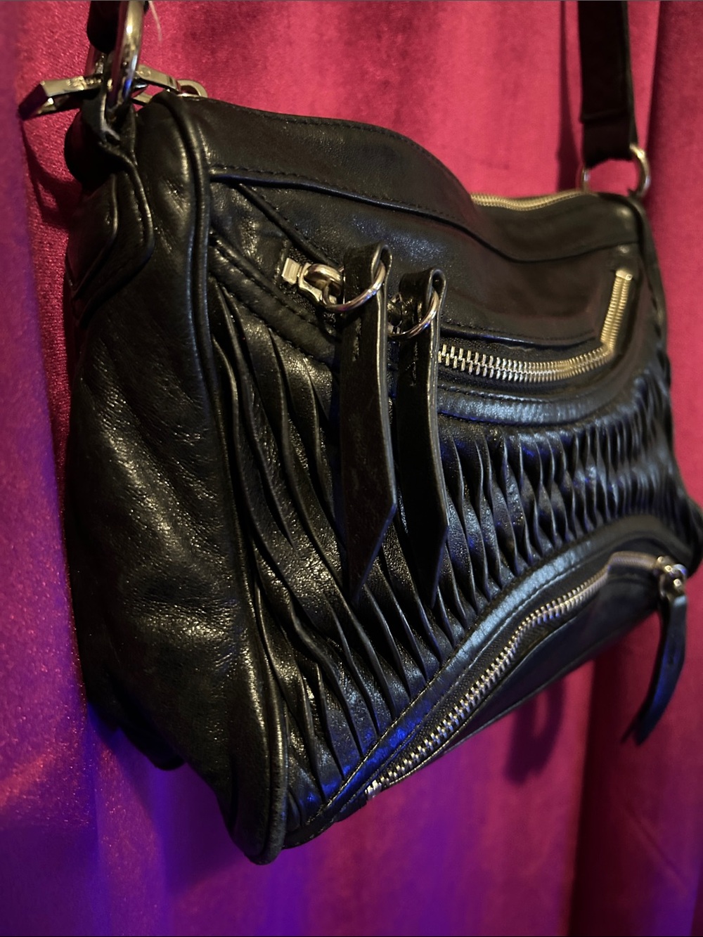Y2K Mid-2000s Vintage Treesje Black Leather Crossbody Bag